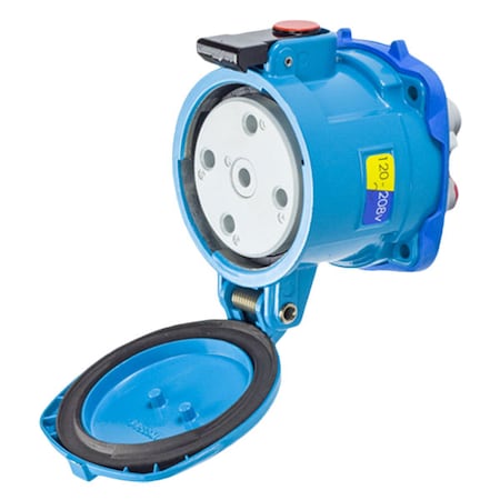 Meltric Pin & Sleeve Receptacle, 100 A, 120/208V AC, Three Phase, 3 Pole, Blue, NEMA 4X 39-64237-K16-NC